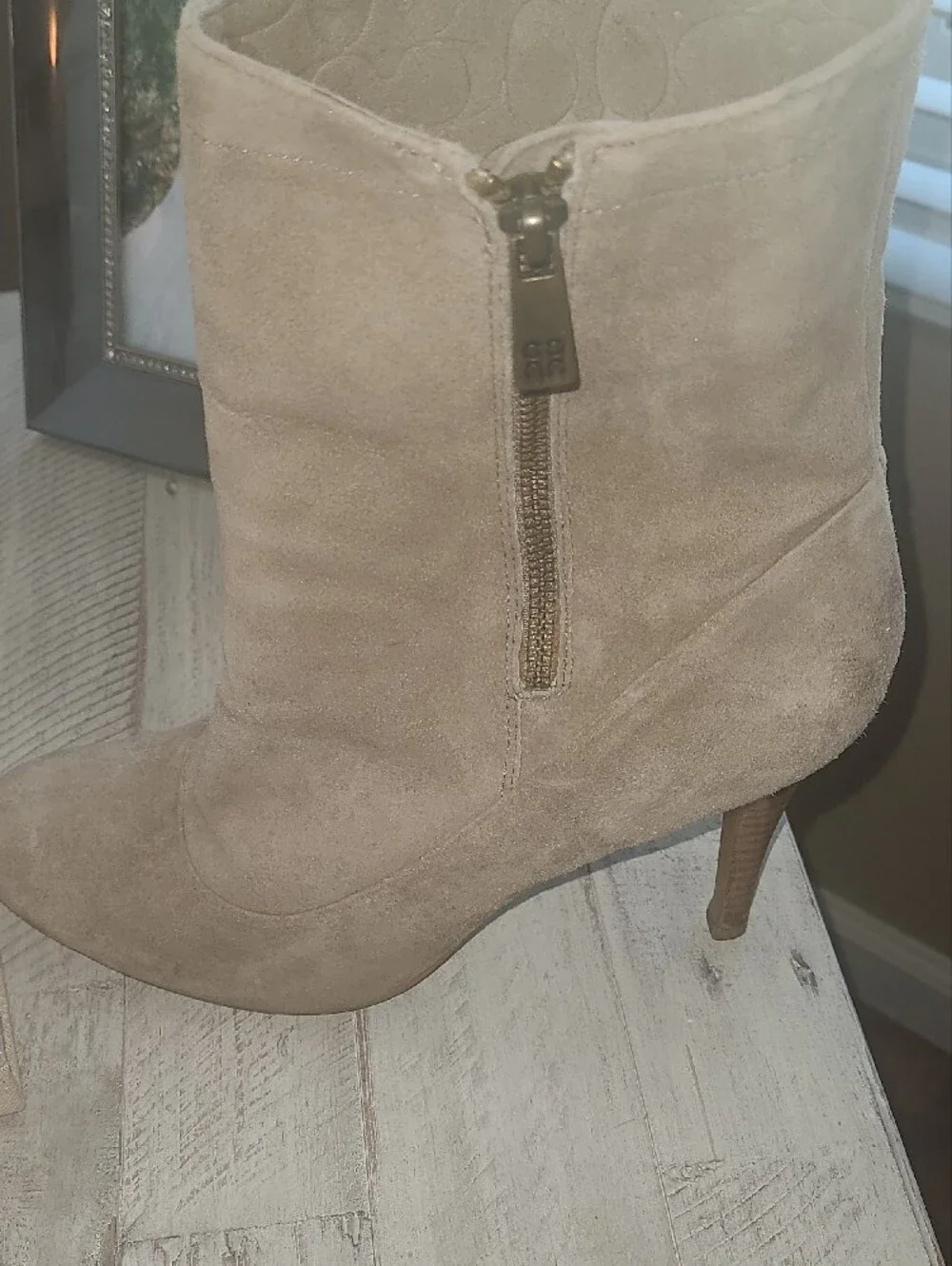 COACH Suede Fold-Over Ankle Booties - Taupe